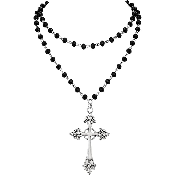Amazon.com: Katia Designs Black Rosary Necklace, Rugged